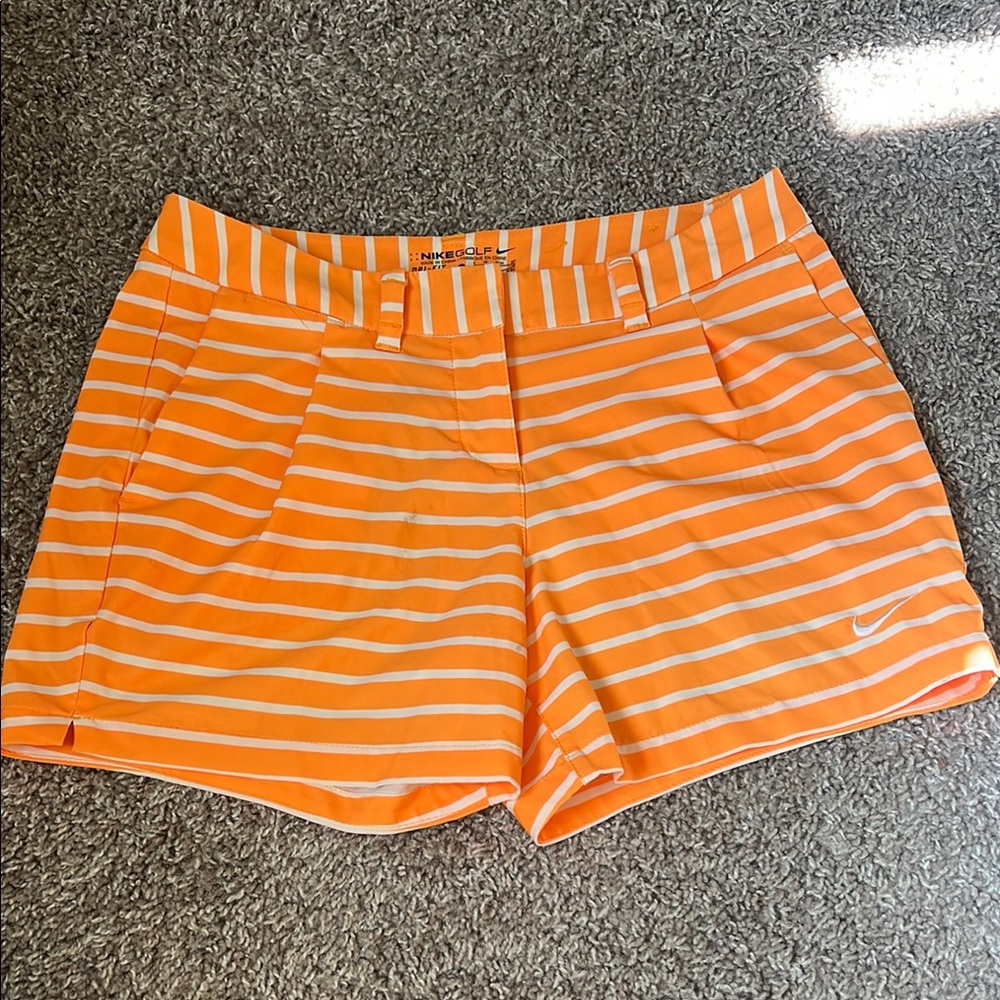Nike High Waist Orange and White Striped Golf Shorts
